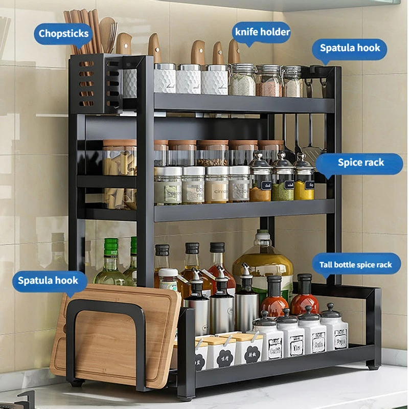 

Knife Stand Door Organizer Spices Spice Racks Rack Jars Cutting Seasoning Drain Kitchen 2/3layers Condiments Storage Rack Board