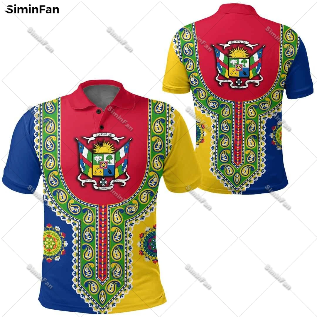 Рубашка-поло унисекс с принтом, Центральноафриканская Дашики, теннисная майка с отложным воротником, с коротким рукавом, с 3D-принтом, на лето-1