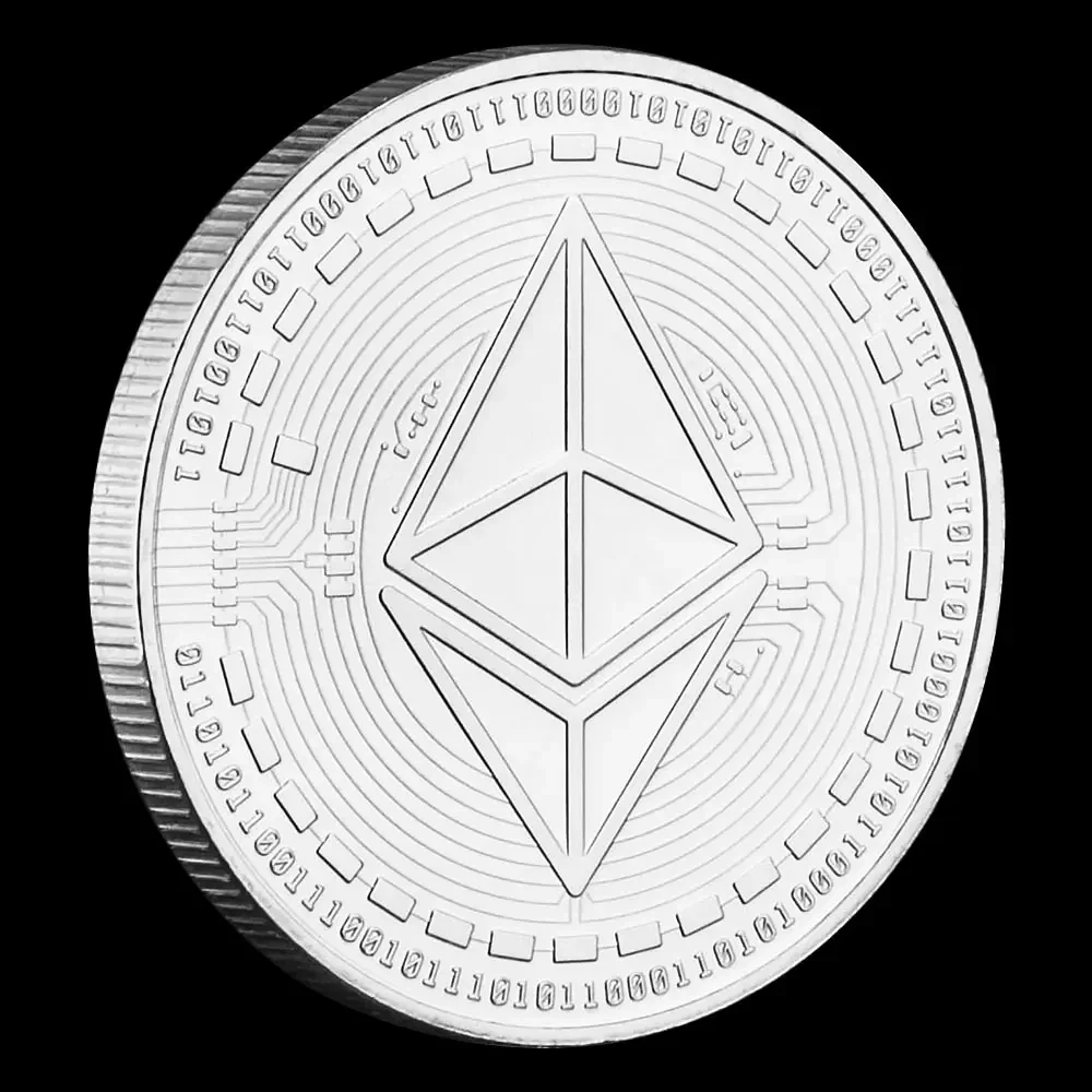 Посеребренная ETH узорная Эфиум Биткойн с тиснением Стерео Цифровая валютная