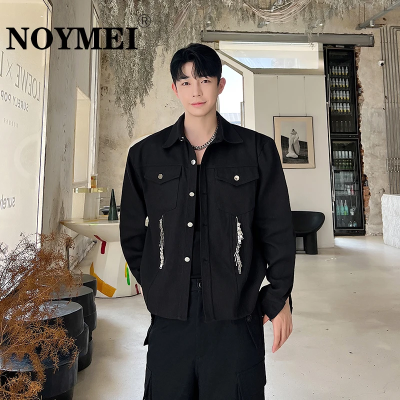

NOYMEI 2023 Autumn Denim Metal Zipper Decorative Design Silhouette Jacket Solid Color Trendy Korean Style Men's Coat WA2467