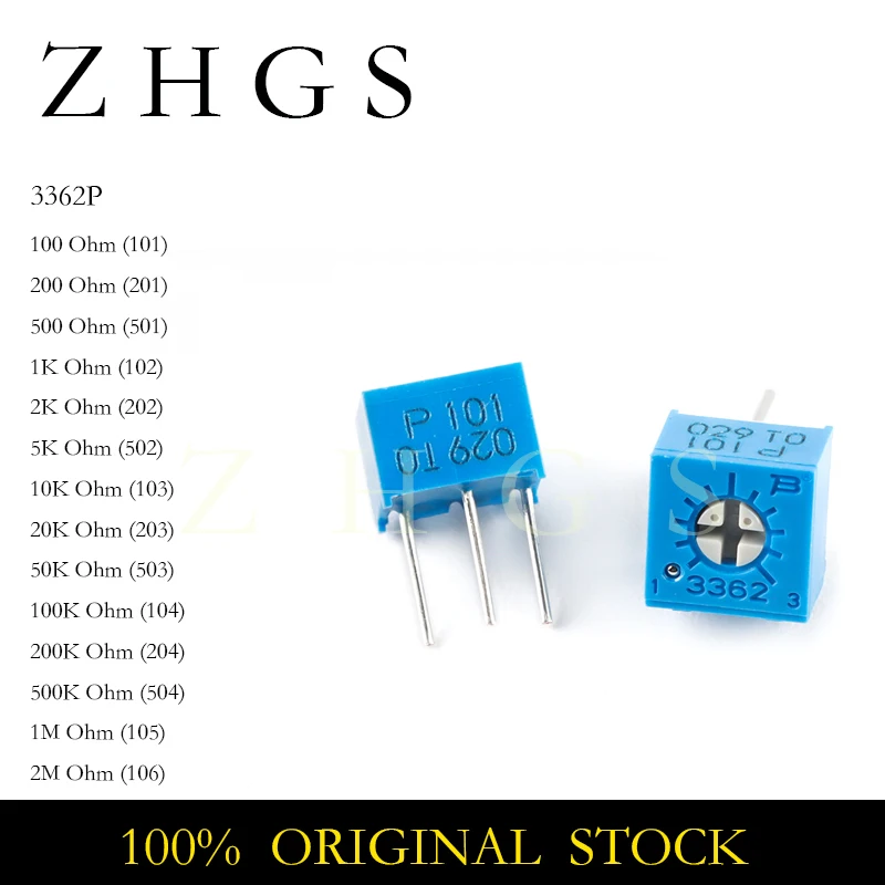 10PCS 3362P Adjustable Precision Potentiometer 100R 200R 500R 1K 2K 5K 10K 20K 50K 100K 200K 500K 1M 2M 100R-2M 101 201 501 102