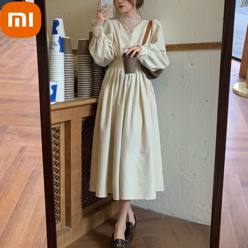 

Осеннее элегантное платье принцессы Xiaomi, женское Повседневное платье с длинным рукавом во французском стиле ретро в стиле пэчворк, дизайне...