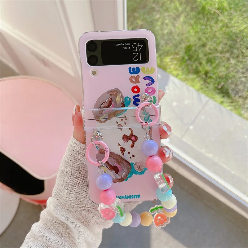 Cartoon Watercolor Graffiti Cat Dog Phone Case for Samsung Galaxy Z Flip 4 3 Hard Cover for ZFlip3 Zflip4 Solid Shell Bracket