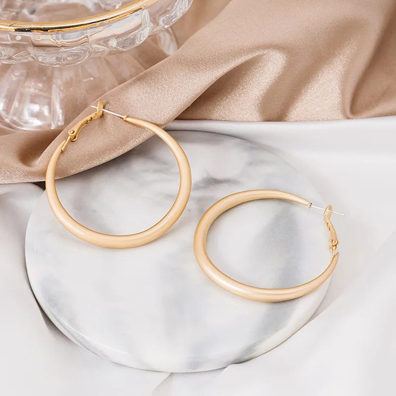 

Minar Minimalist Matte Gold Color Metallic Big Hoop Earrings for Women Female Hollow Out Circle Earring Statement Party Jewelry