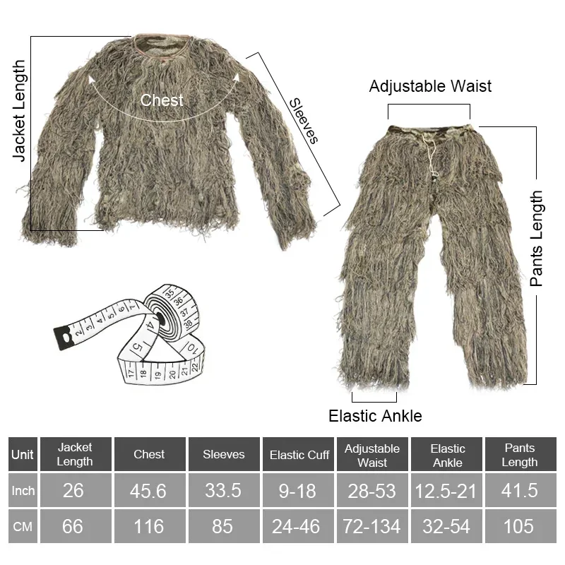 Фото 3D маскировочные костюмы Ghillie Yowie снайпская куртка, брюки, повязка на голову, охотничья одежда, камуфляж для пустыни, мужские охотничьи костюмы, игра для косплея №2