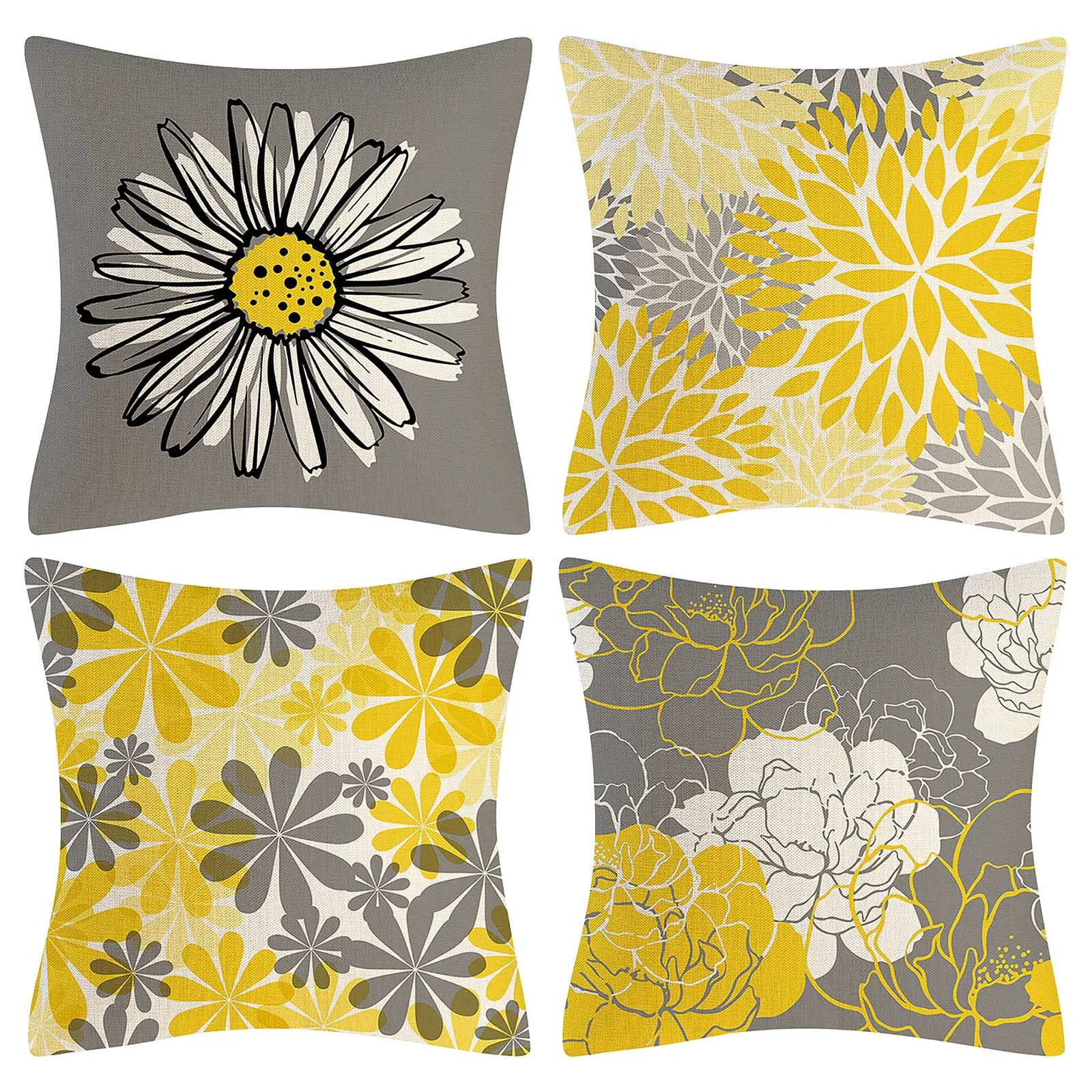 

4pcs 18x18 Inches Home Fashion Modern Daisy Linen Square Pillowcase Decorative Outdoor Pillowcase For Sofa Beds And Car