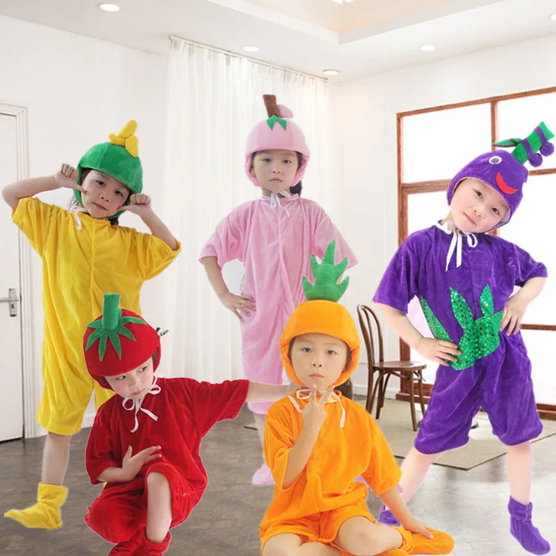 

Boy Girl Kids Fruit Vegetable Costume Set for Halloween Dress Up Party and Role Play Cosplay Grape Tomato Watermelon Carrot