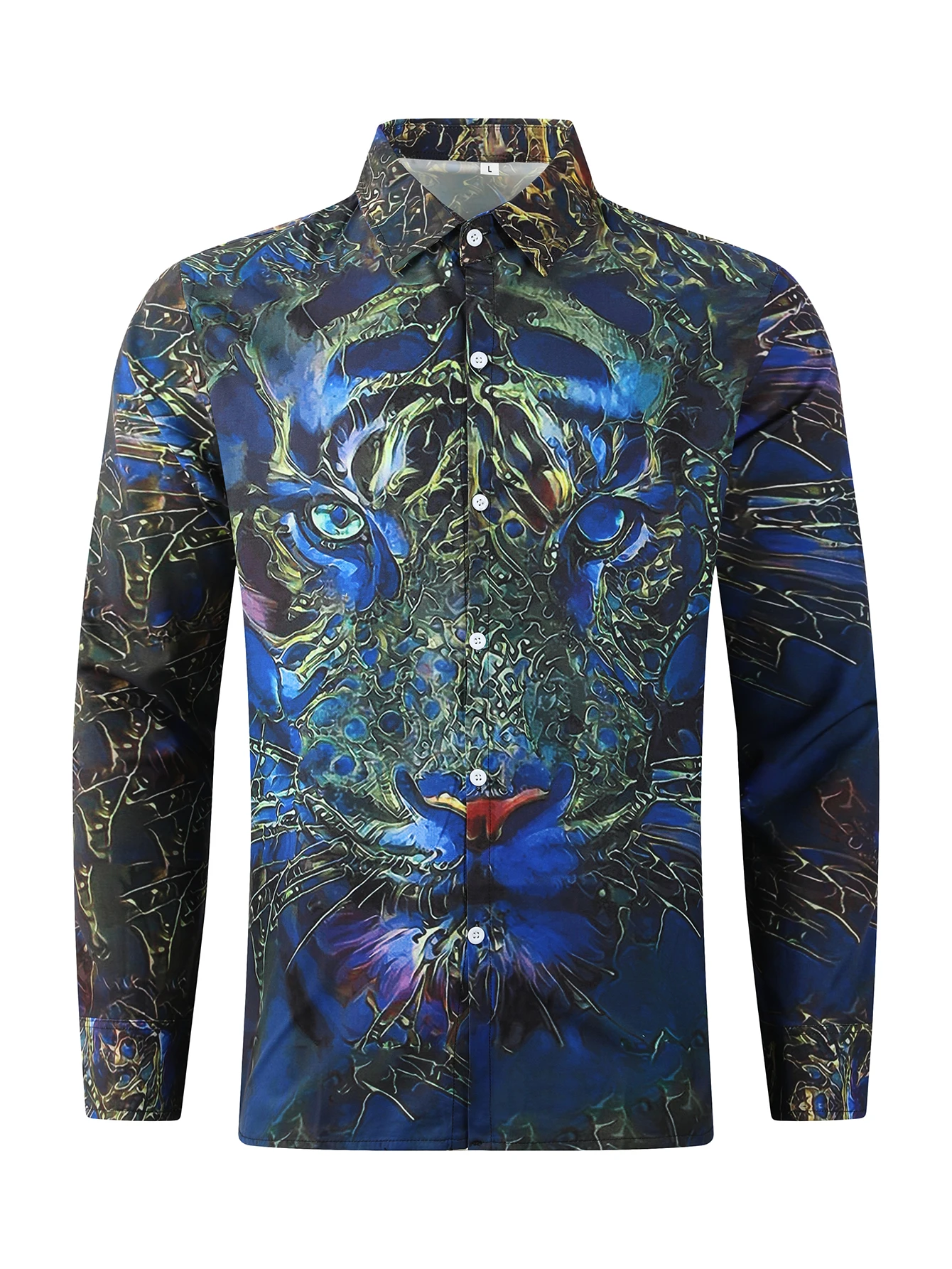 Light luxury men's shirt lapel shirt with button lion head printed long sleeve men's clothing cardigan large number of spot