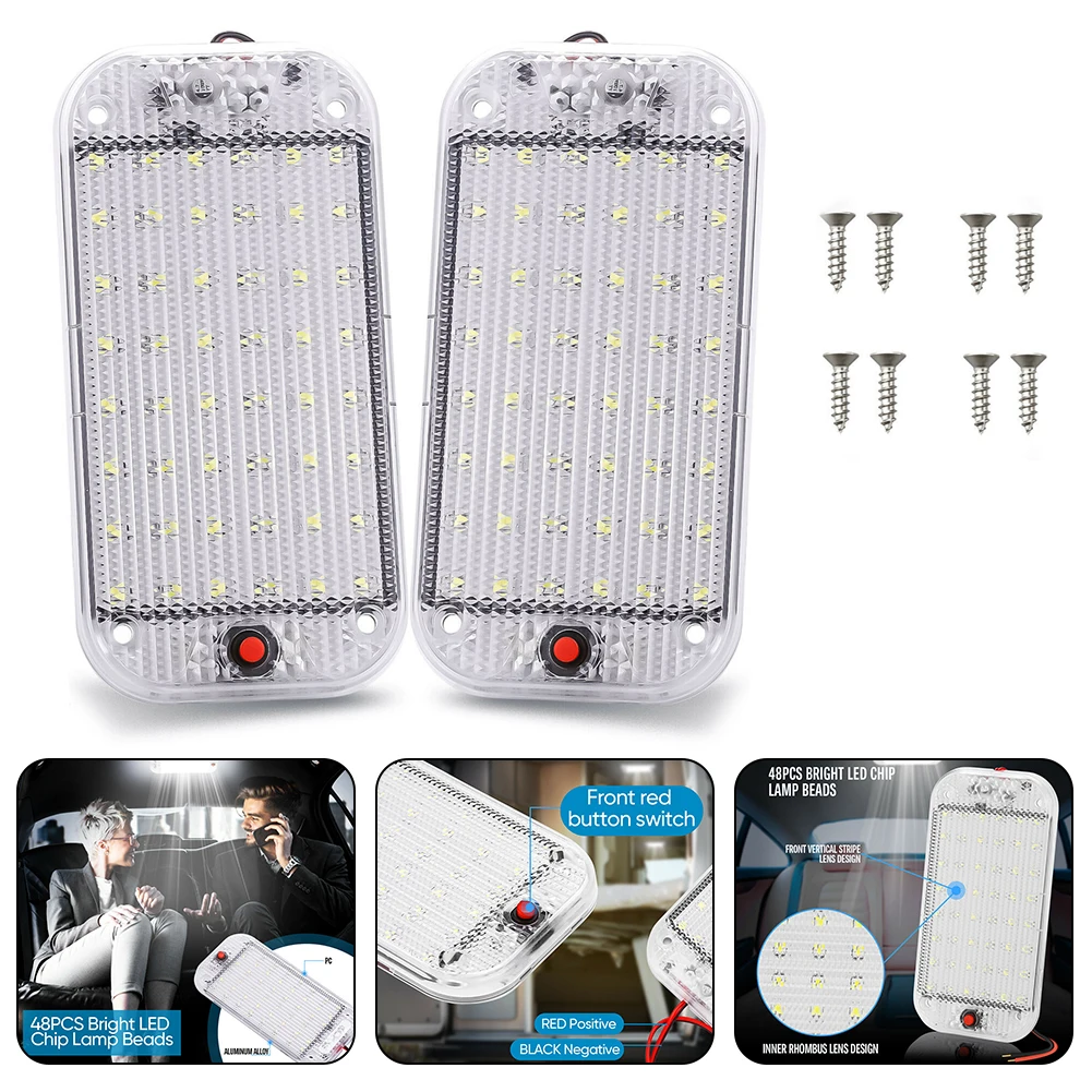 

High Quality Dome Light Roof Light 1 Mode 2 Pcs 48 LED 6000K Accessories Aluminum Alloy High Brightess PC Parts