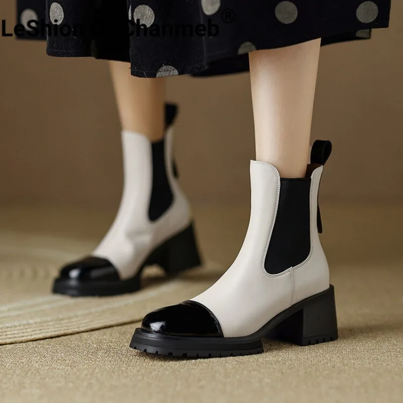 

LeShion Of Chanmeb, женские ботинки челси из натуральной кожи, высококачественные разноцветные ботинки на массивной платформе