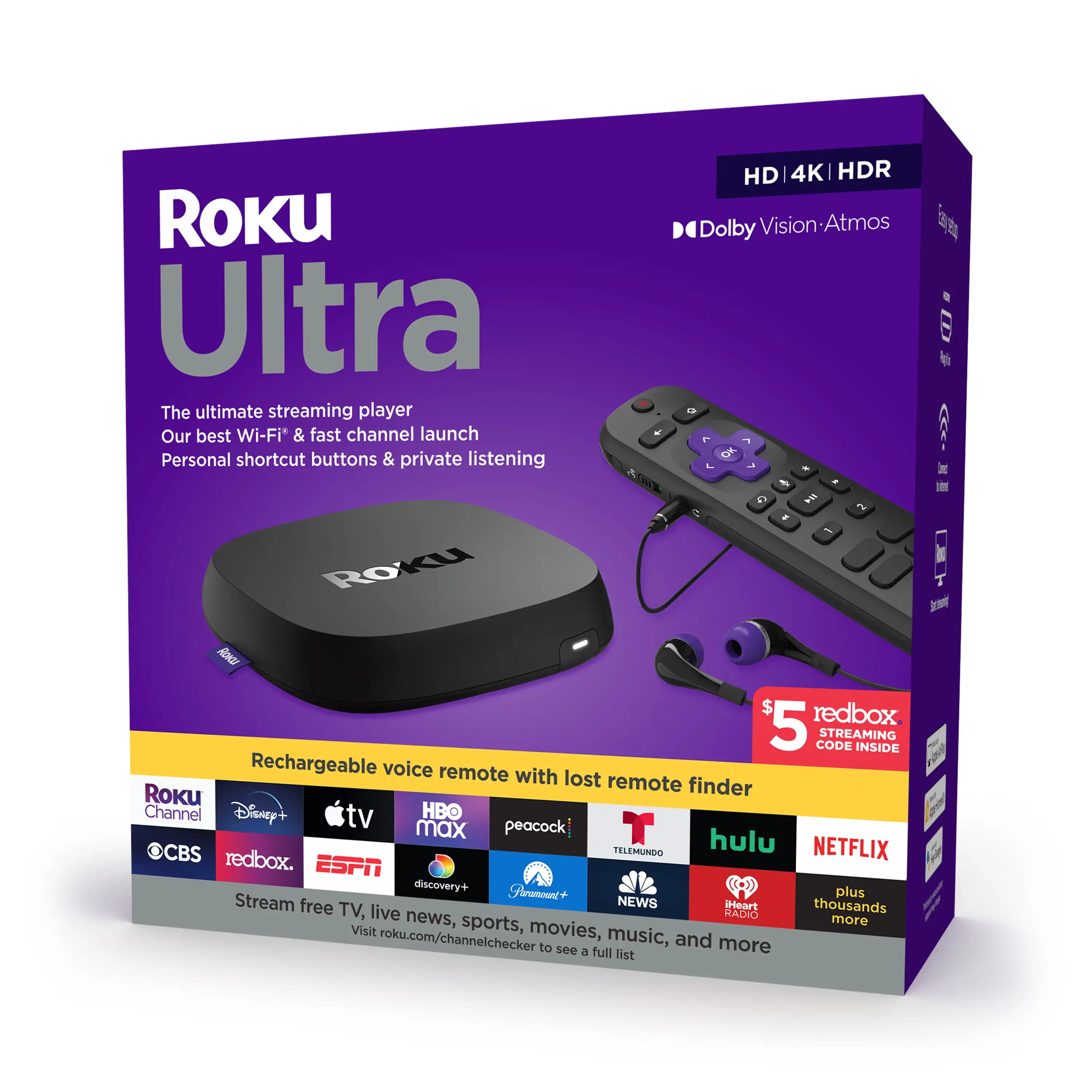 

4K/HDR/Dolby Vision Streaming Device and Roku Voice Remote Pro with Rechargeable Battery