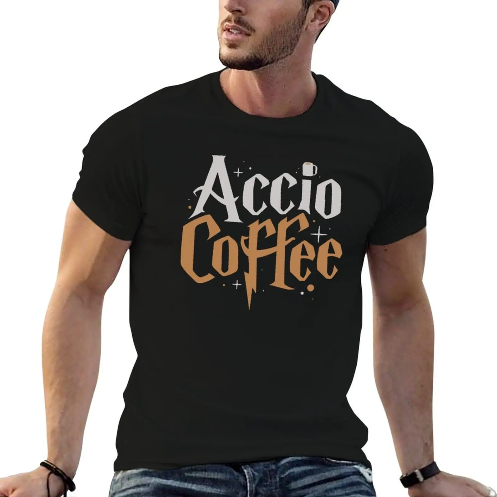 Фото Футболка Accio Coffee, мужские футболки, облегающие мужские футболки, забавные мужские футболки с графическим рисунком, футболка №1