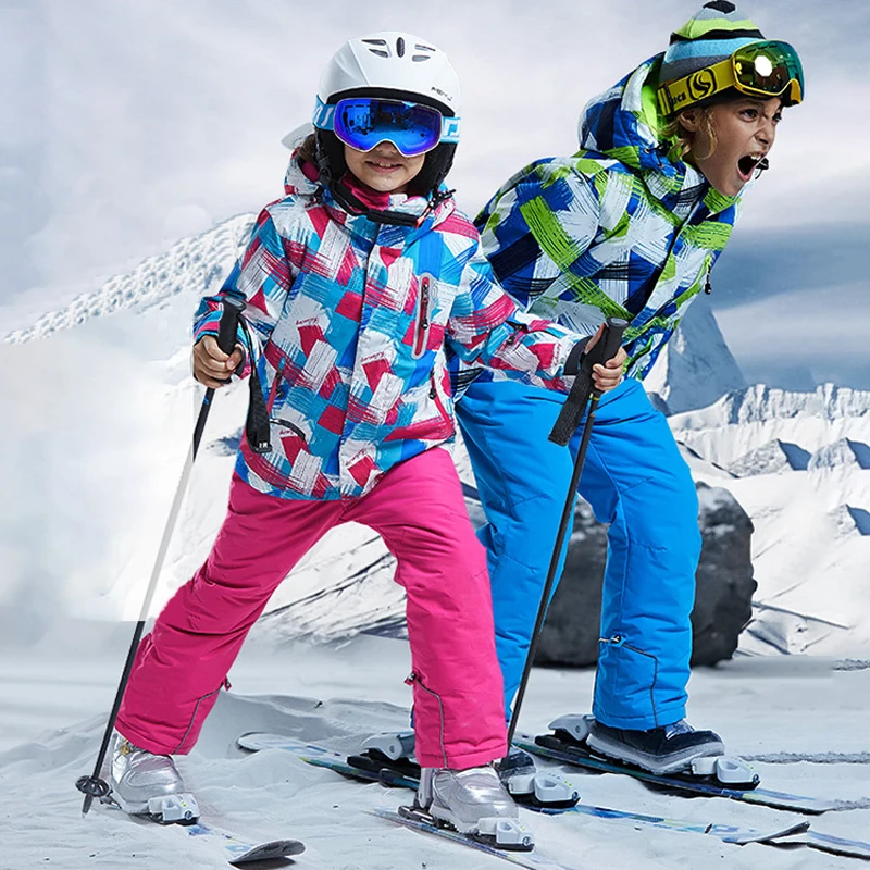 Winter Warm Up Kids Boy Snow Suits Mountain Girls Skiing Sets Waterproof Jacket Patns Children Snowboard Tracksuit Baby Clothes
