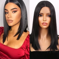 synthetic lace wigs for blackwhite women black color middle parting hair high temperature resistance cosplaydaily