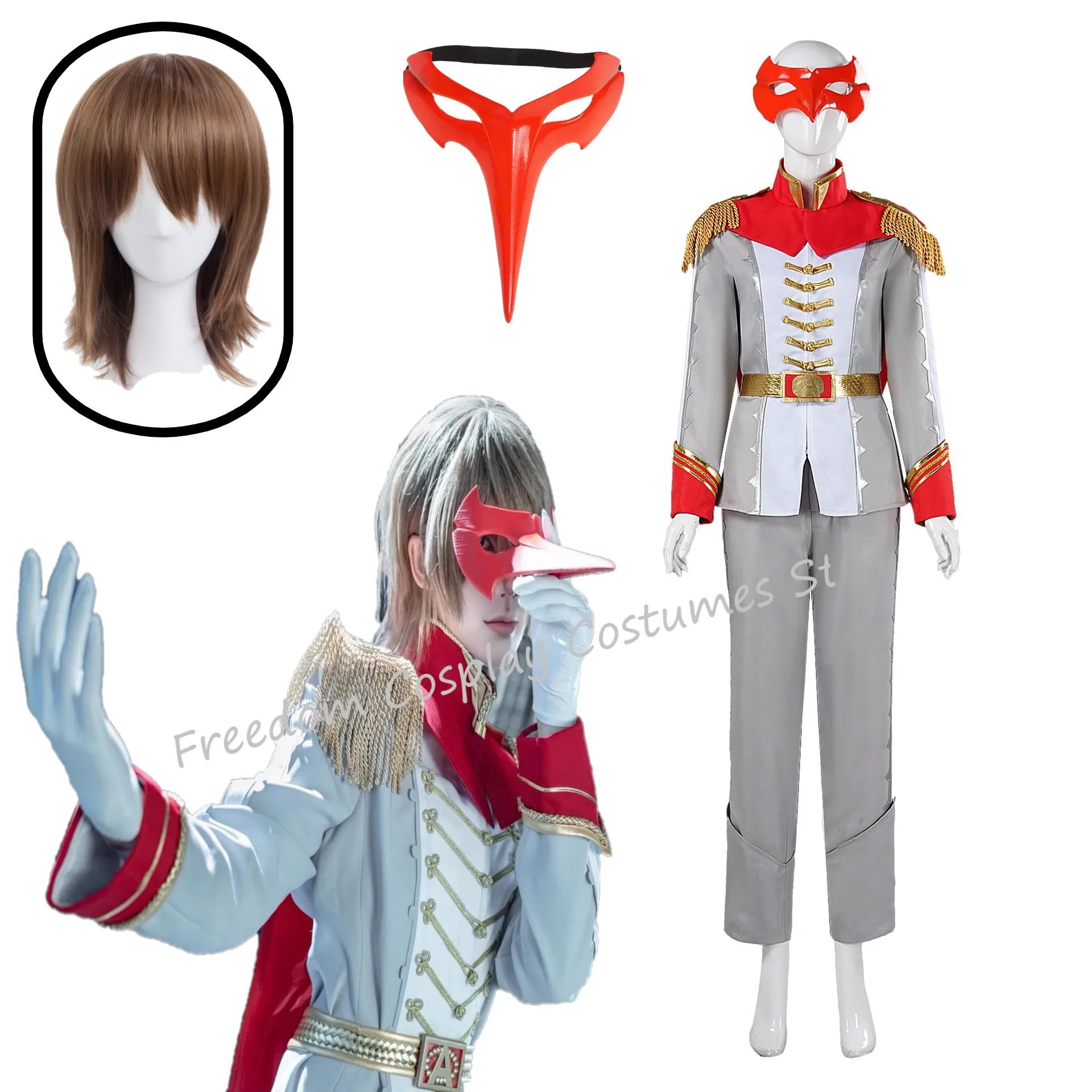Фото Игра Akechi Goro Косплей Костюм Парик Ворона Серый Униформа Маска Полный Комплект Cos Конвенция Сценический Костюм Комикс Рождественский Новый Год Подарок №1