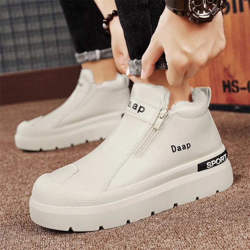 Пуховая зимняя обувь для мужчин коричневые кожаные ботинки на платформе мужская