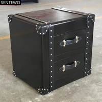 Sentewo Wholesale Industrial Style Bedroom Furniture Antique Aluminum Bedside Cabinet with 2 Drawers Night stand Bedside Table