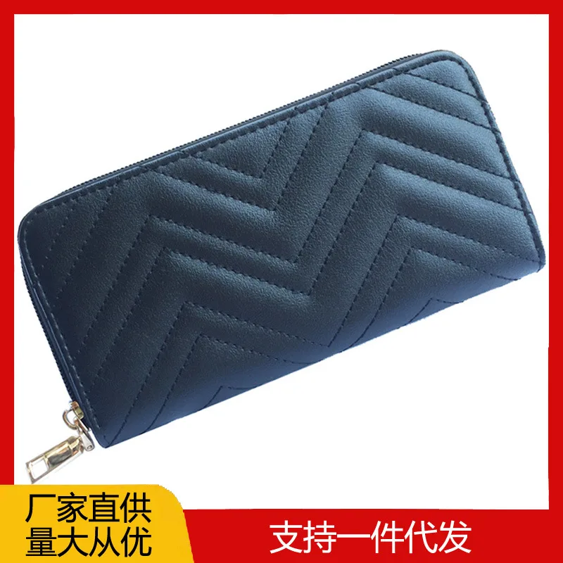 

Cross-Border New Ladies' Purse Wave Quilted PU Leather Long Zipper Handbag European and American Fashion Coin Purse