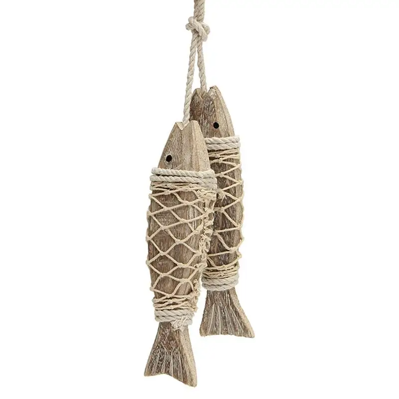 

2pcs Vintage Mediterranean Style Wooden Fish Hanging Ornament Hand Carved Wood Fish Pendant Wall Hanging Decoration For Home