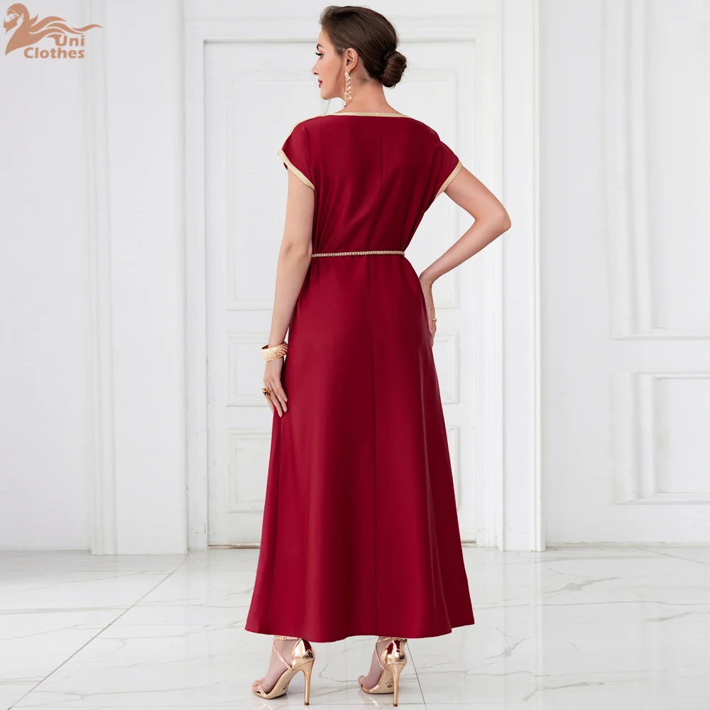 2024 женское платье макси с короткими рукавами и бриллиантами летний кафтан Дубай