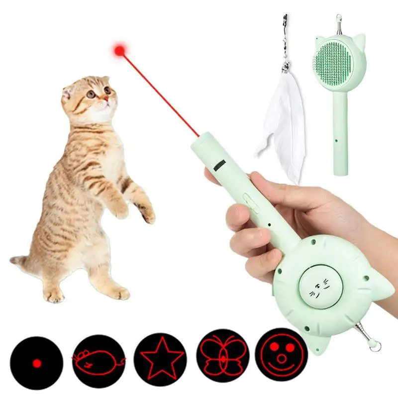 

Cat Brush portable Self Cleaning Cat Brush with Retractable Teaser Stick Pet Grooming Comb Cat Massage Grooming Supplies