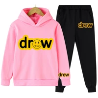 spring autumn drew house fashion justin bieber childrens all match street hooded sweater pants suit casual jogging sweater