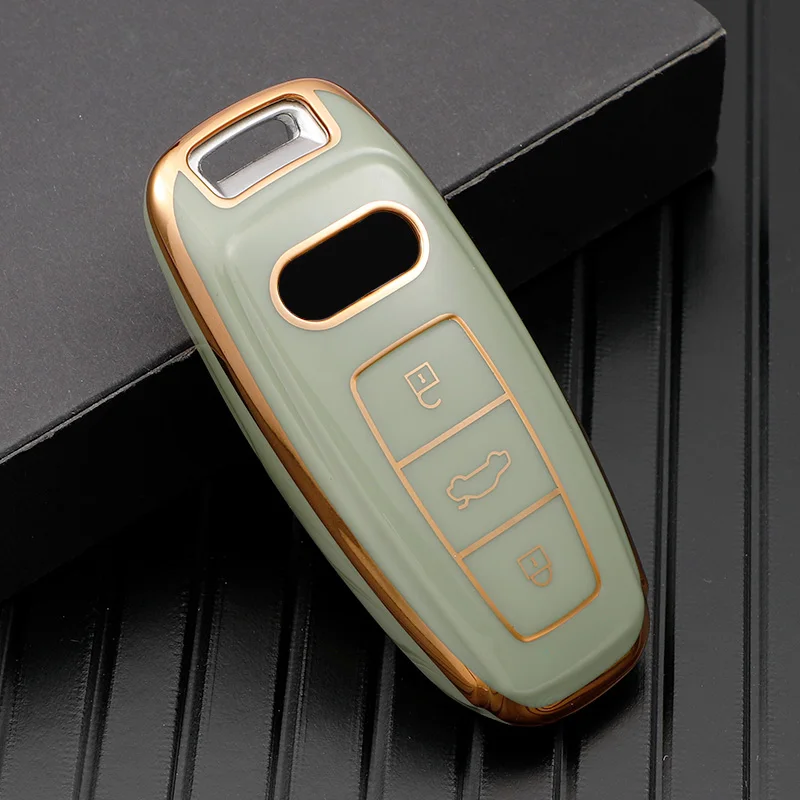 

Gold Edge Car Remote Key Case Cover Shell For Audi A6 A7 A8 E-tron Q5 Q8 C8 D5 Keyless New TPU Holder Fob Keychain Accessories