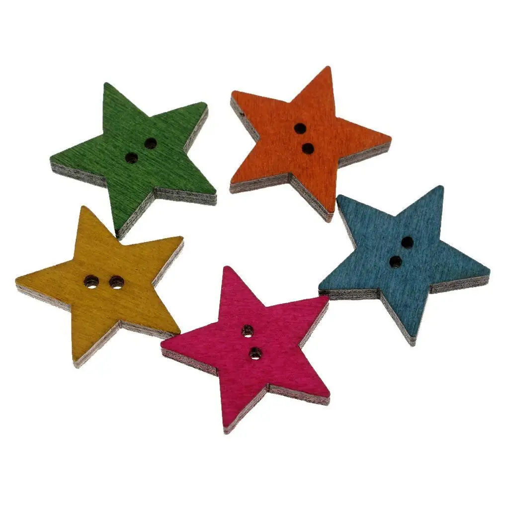 

50 Pieces Mixed Star Shapes Wood Buttons 2 Holes for Scrapbooking Craft
