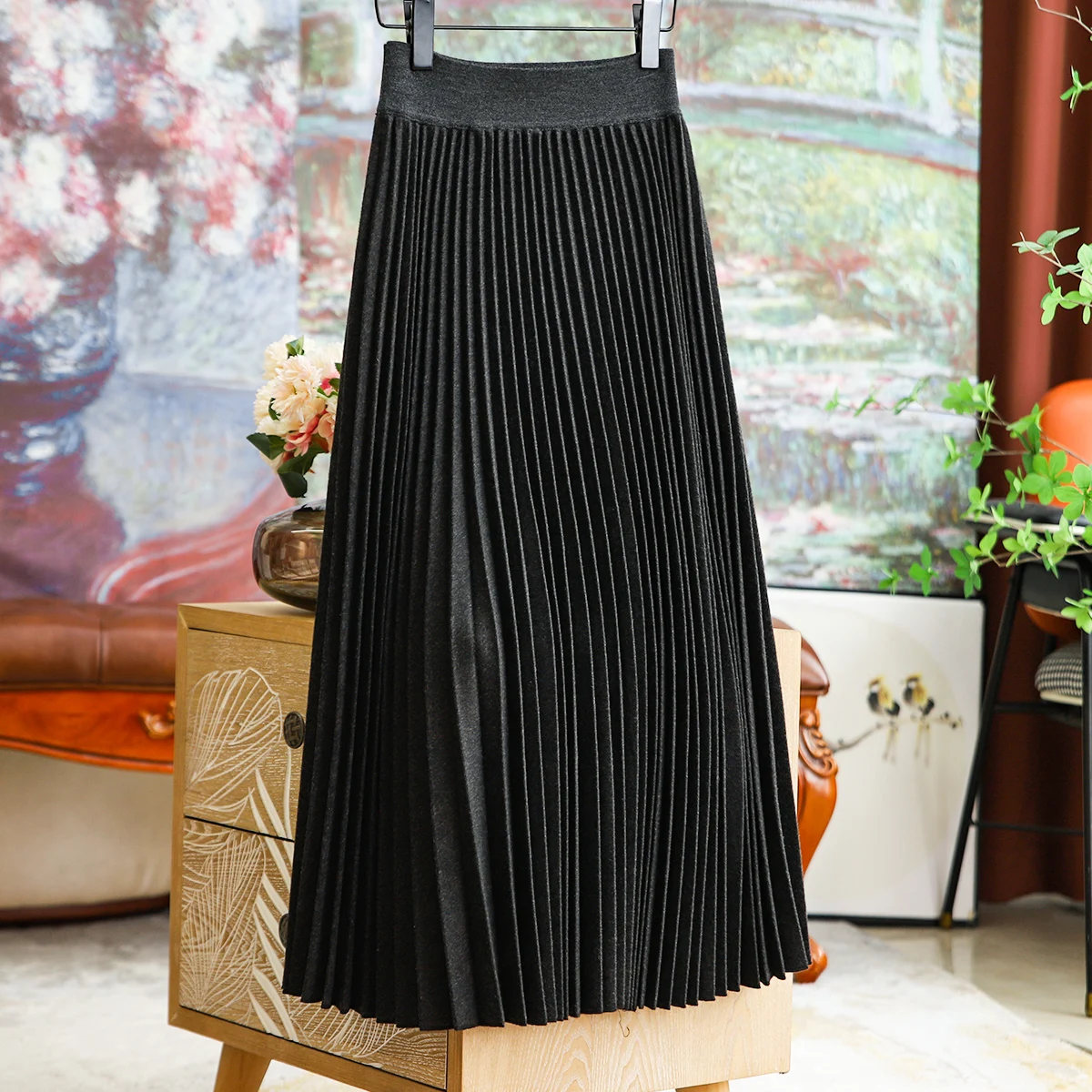 

Light Luxury Wool Pleated Long Half-body Skirt 2023 Fall and Winter New Women's Long Skirt Commuter Elegant Versatile Half-skirt