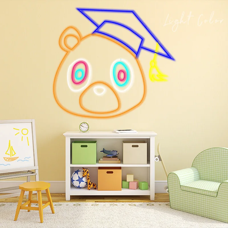 Custom Led graduation bear Japanese Cat Anime Neon Flex Light Sign Home Room Wall Decor Kawaii Anime Bedroom Decoration Mural