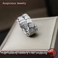 High Quality 925 Silver Ring Classic Wide Version Snake-shaped Three-circle Full Diamond Ring For Women's Luxury Jewelry Gift