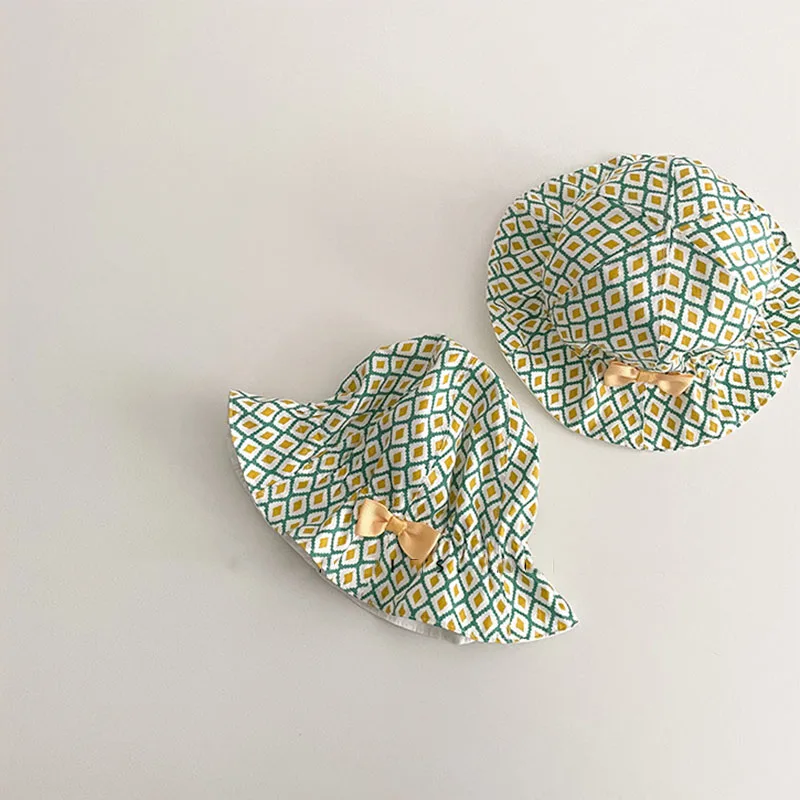 

0-4T Newborn Baby Girl Sun Protection Bucket Hat Summer Beach Cotton Print Hat Cute Sweet Bow Baby Caps Infant Chapeau