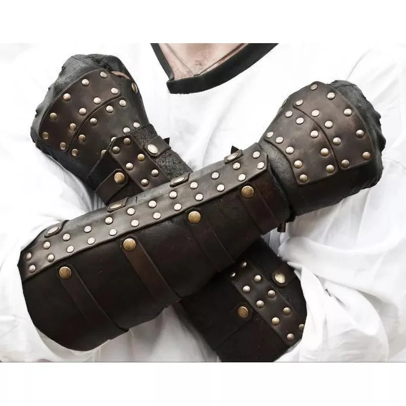 

Medieval Steampunk Viking Warrior Knight Bracer Ronin Samurai Lederen Handschoen Arm Guard Armor Unisex Cosplay Accessoires