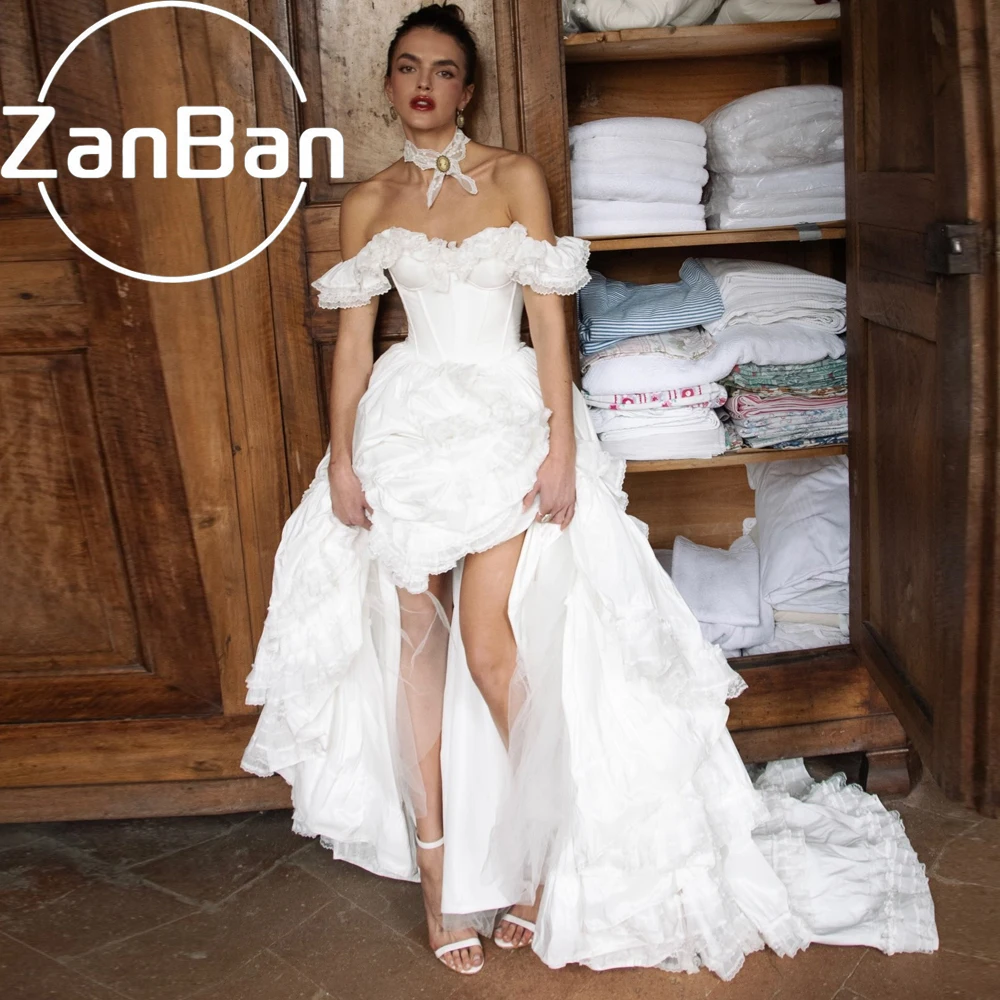 Фото Свадебное платье ZanBan Princess А-силуэта с открытыми плечами, элегантное, с кружевом и длинными рукавами, платье для невесты, индивидуальный пошив, Vestidos De Novia. №3
