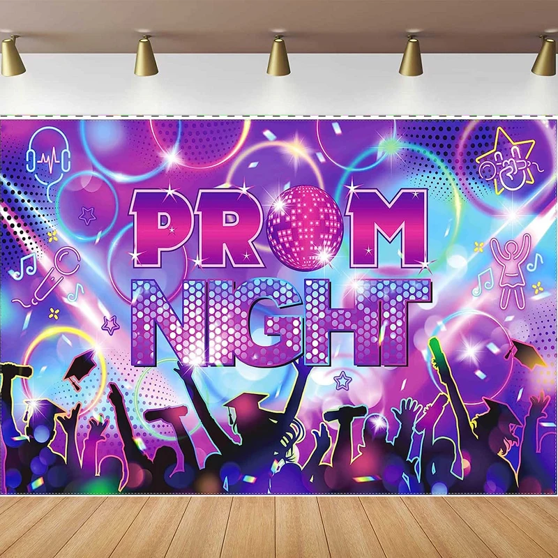 

Neon Prom Night Photography Backdrop Congrats Grad Glow Class Graduate Banner Party Decoration Poster Photo Background Props