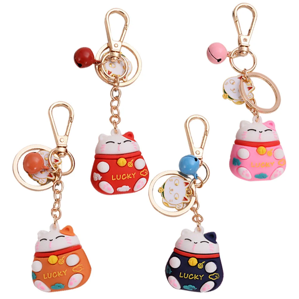 

4 PCS Lucky Cat Keychain Bag Hanging Pendant Lovely Japanese Bracelet Soft Rubber Charms Keychains