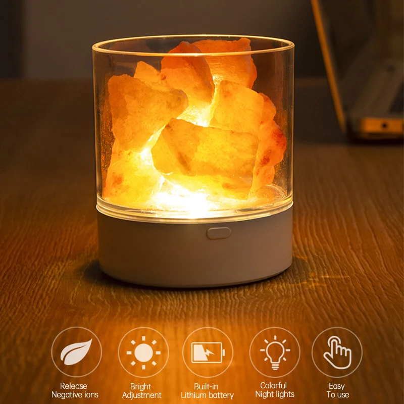 USB Natural Himalayan Salt Lamp Led Crystal Light Indoor Warm Light Air Purifier Mood Creator Table Lamp Bedroom Lava Lamp