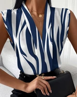 summer women zebra stripe print casual top 2022 new femme v neck sleeveless vest office ladies outfits solid elegant tunics traf