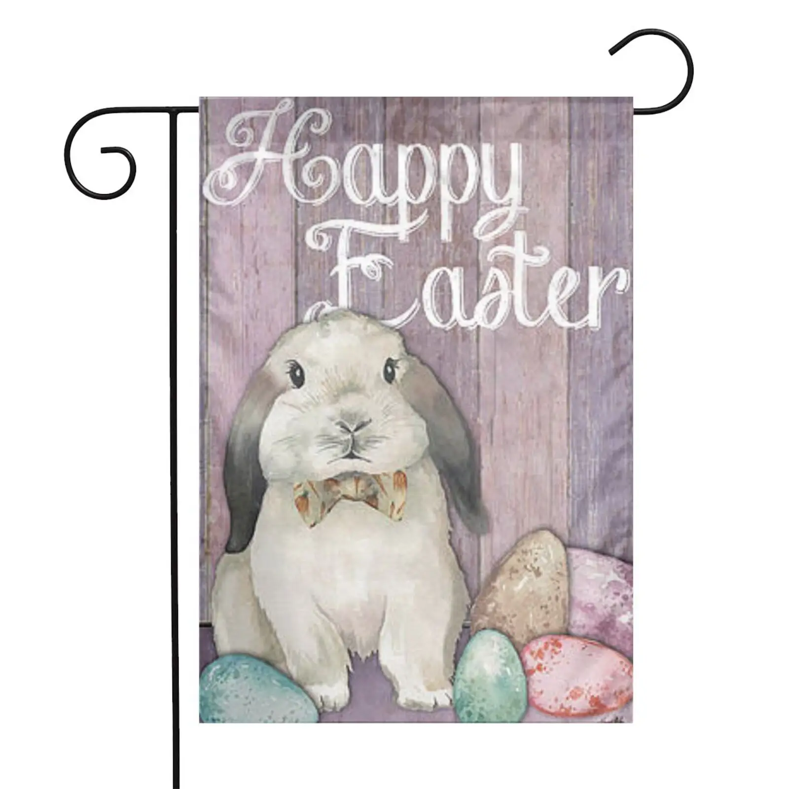 

Outdoor Lawn Decoration Yard Garden Flag Banner Easter Wood Grain Vintage Rabbit Colorful Stone Garden Flag Sign Cute 12x18 Inch