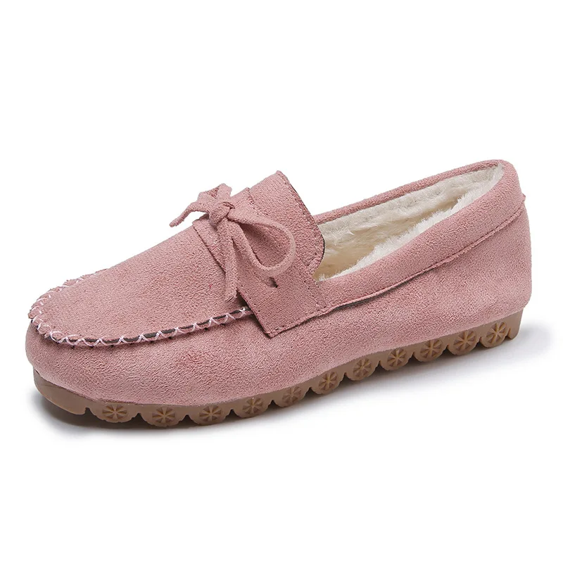 

Bowknot Cotton Shoes Women's New Low Heel Soft Sole Large 41-43 Plush Warm Flat Bottomed Mother Shoes In Autumn and Winter 2022