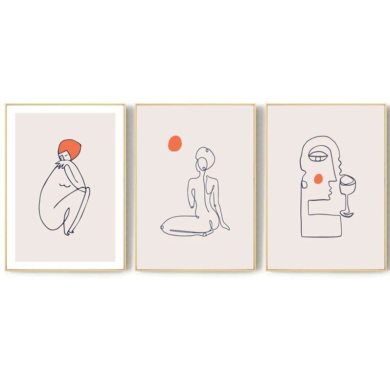 

Nordic Art Line Woman Canvas Painting Abstract Beige Figure Posters and Prints Wall Picture for Living Room Aisle Home Decor