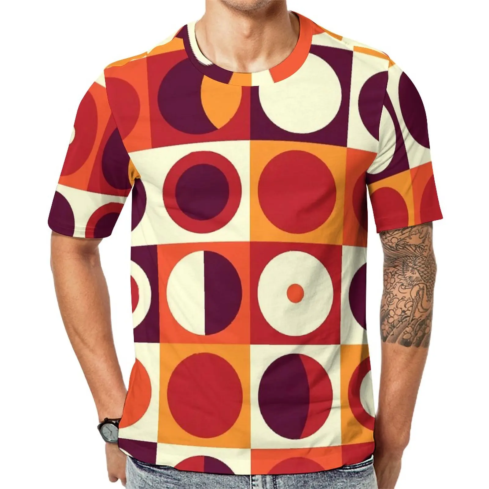 

Retro Mod T Shirt Orangy 70s Print Man Vintage T-Shirts Summer Graphic Tees Short-Sleeve Kawaii Big Size Tops Birthday Gift