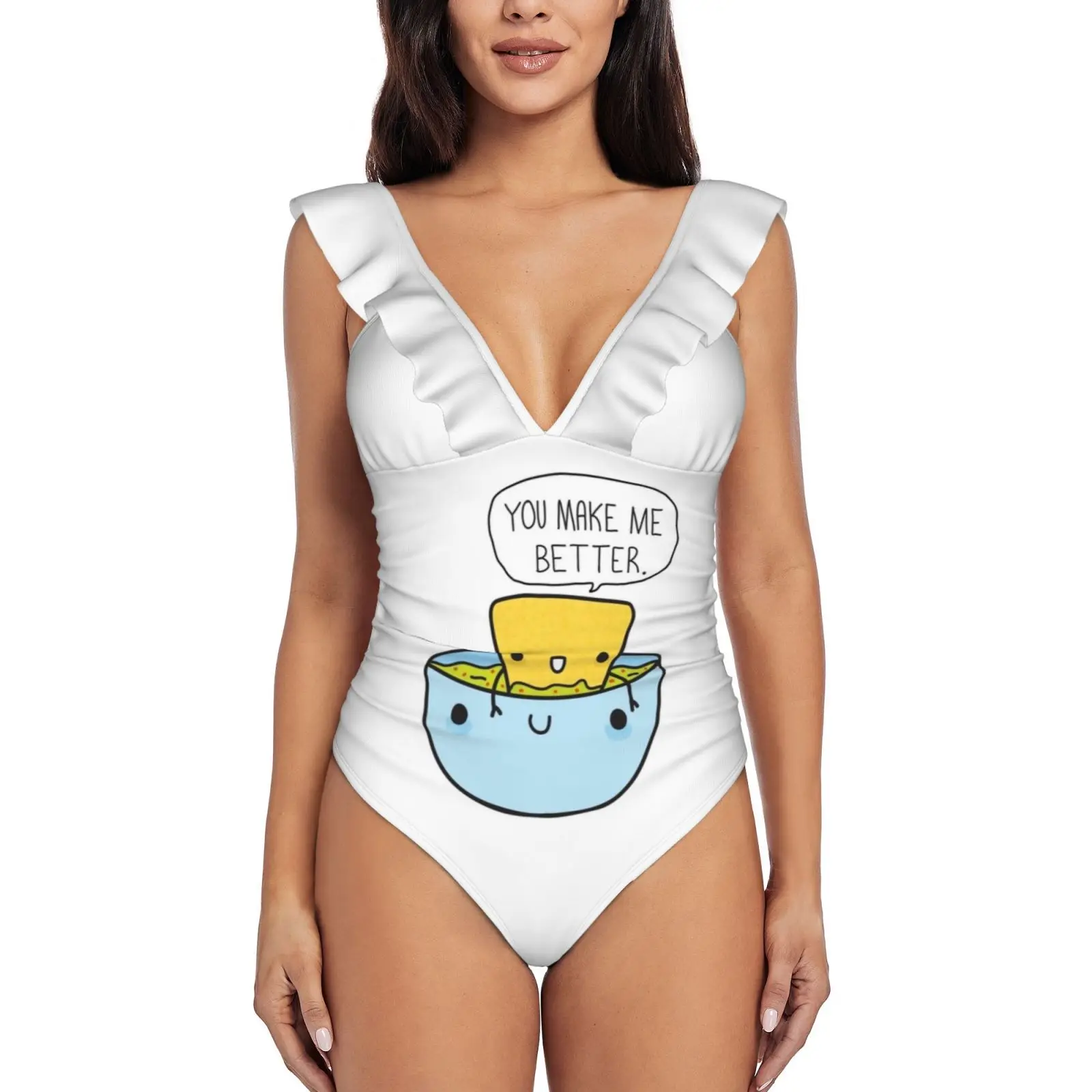 

Женский слитный купальник с оборками Chip & Dip, монокини, пляжная одежда, еда, юмор, чип Dip Love, лучший