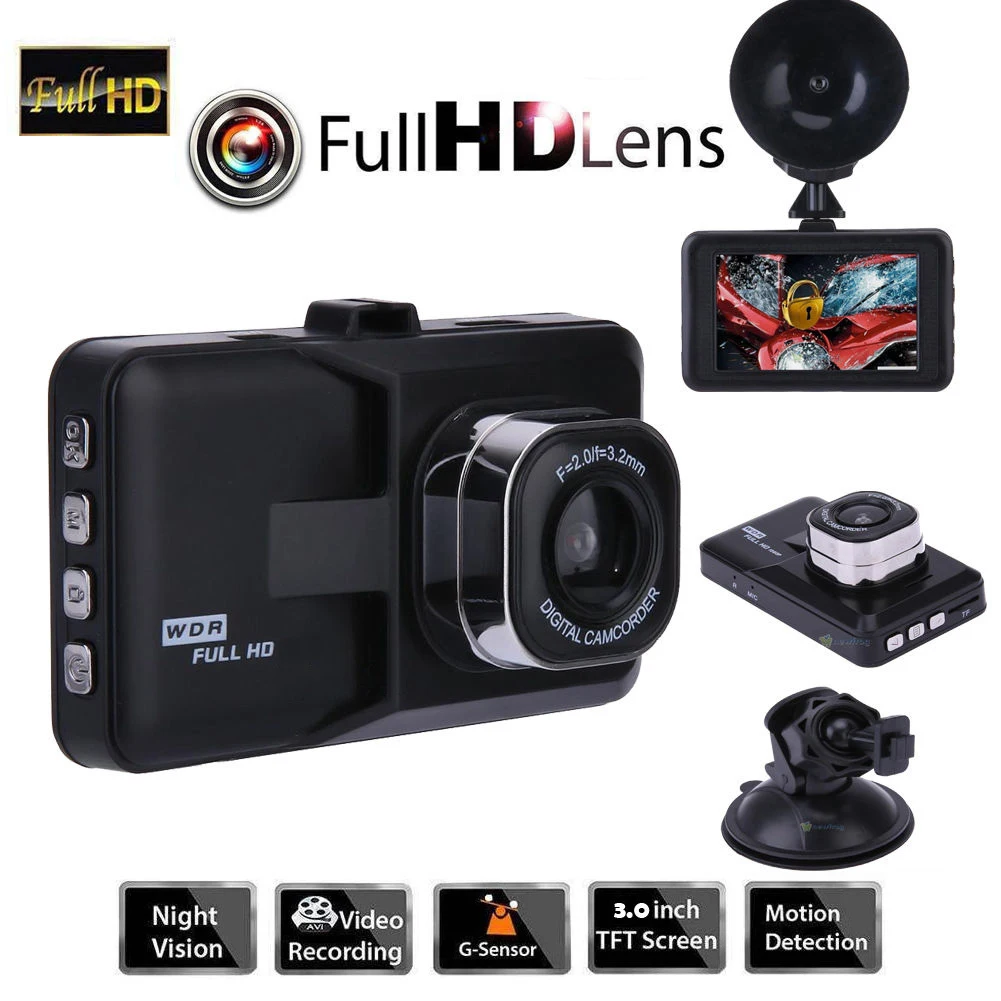 3.0" LCD 720P Car DVR Dash Camera Video Recorder G-sensor 170 Degree Night Vision Auto Dashcam Cameras Recorder Cyclic Recording