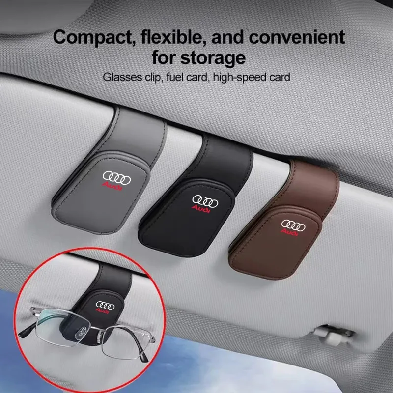 Кожаный держатель для очков и карт на солнцезащитный козырек для Audi Sline RS6 A3 A4 A5 A6 b6 b7 b9 8p 8v b8 c7 S6 S7 Q2 TT (art.: 3920dc7facffb) - 3920dc7facffb