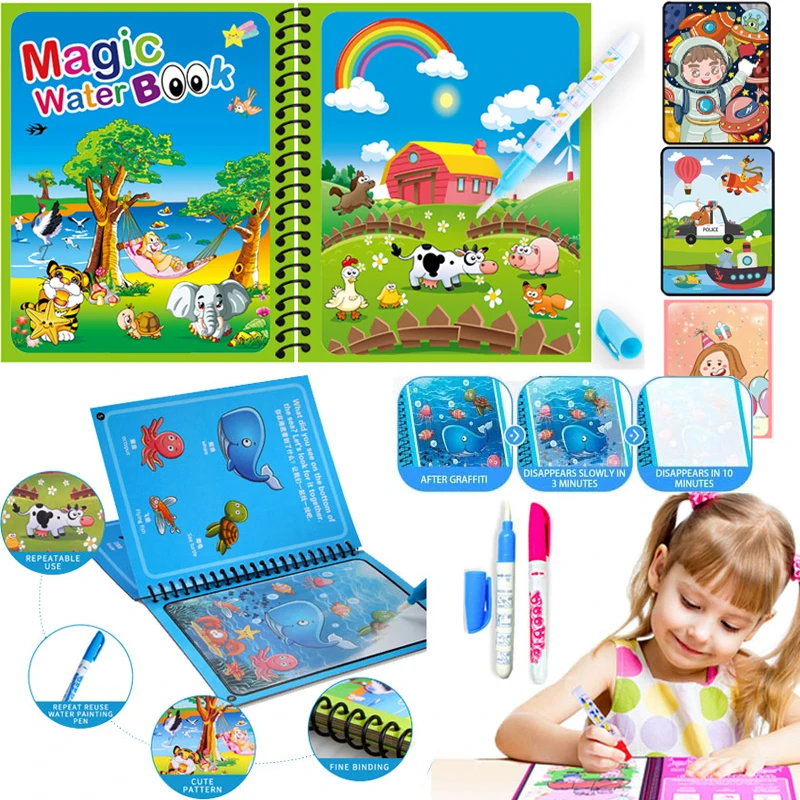 

Игрушки для рисования по методу Монтессори, искусственная вода, многоразовая раскраска, книга для рисования волшебной водой, сенсорные Игрушки для раннего развития для детей