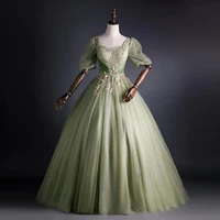 light green evening dresses square collar a line lace appliques formal princess banquet tulle beaded quinceanera gown for party