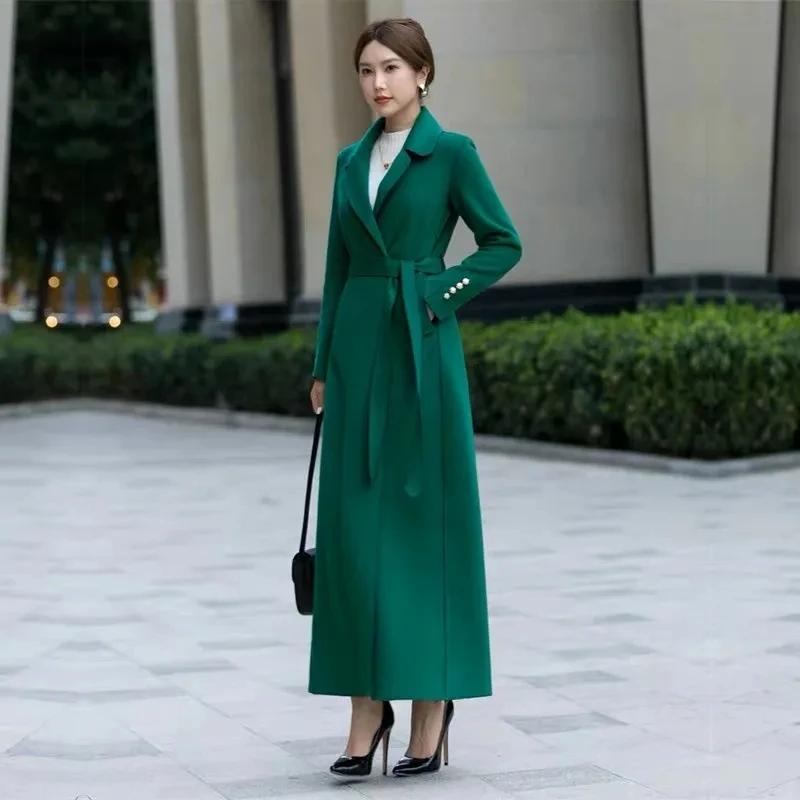 

Новинка Осень/Зима 2023 женское корейское кашемировое пальто средней длины выше колена женское приталенное и сверхдлинное утепленное шерстяное пальто кардиган