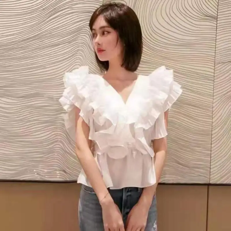 Женская Облегающая рубашка с V-образным вырезом красная плиссированная блузка