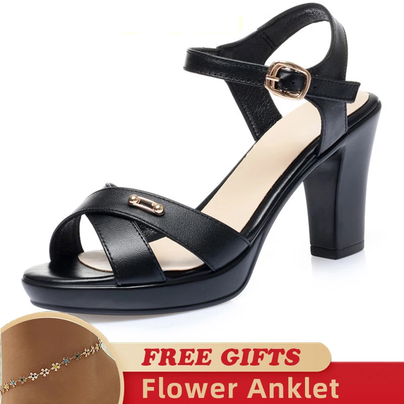 

Solid Color Woman's Sandals High Heel 2023 New Genuine Leather Women Summer Shoes Small Size Fashion Open Toe Women's Sandals